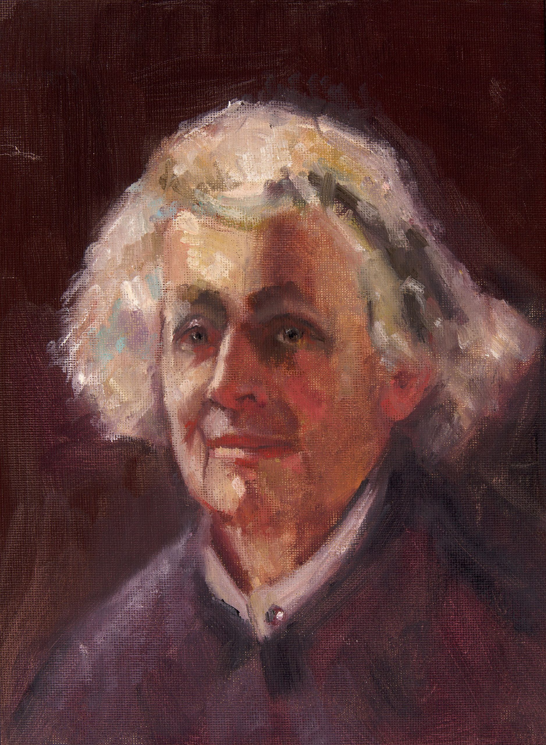 Painting of an older gentlemen with longer white hair